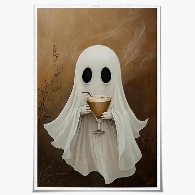 WLZWD Ghost drinking cocktail espresso martini print ghost bar whimsical dark academia ghost hall... | Amazon (US)