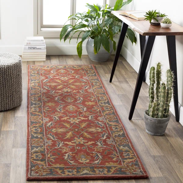 Buckhill Oriental Hand-Tufted Wool Area Rug in Brick Red/Navy/Mustard | Wayfair North America