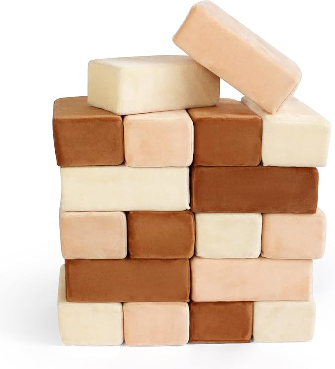 Plush Blocks Set of 24 Soft Building Blocks for Kids - Fabric Covered Toy Foam Blocks for Stackin... | Amazon (US)
