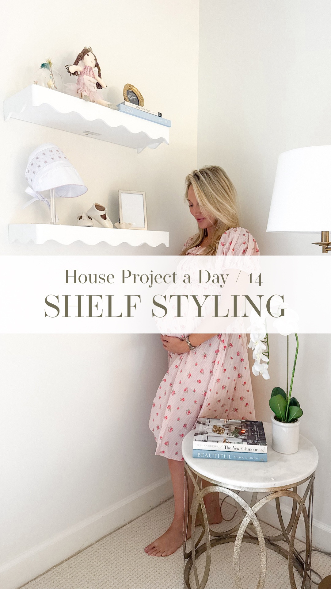 Nursery shelf styling with the sweetest accessories. Amazon shelf styling decor for nursery - lots on deal! Picture frames, acrylic stands for trinkets and bonnets, scalloped shelf set of 2. 

Floral smocked dress from Amazon looks like Hill House but is under $40. Wearing size medium with bump! 

#LTKHome #LTKBump #LTKFindsUnder100