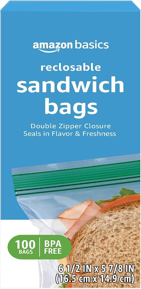 Amazon Basics Reclosable Sandwich Double Zipper Storage Bags, 100 Count, Pack of 1 | Amazon (US)