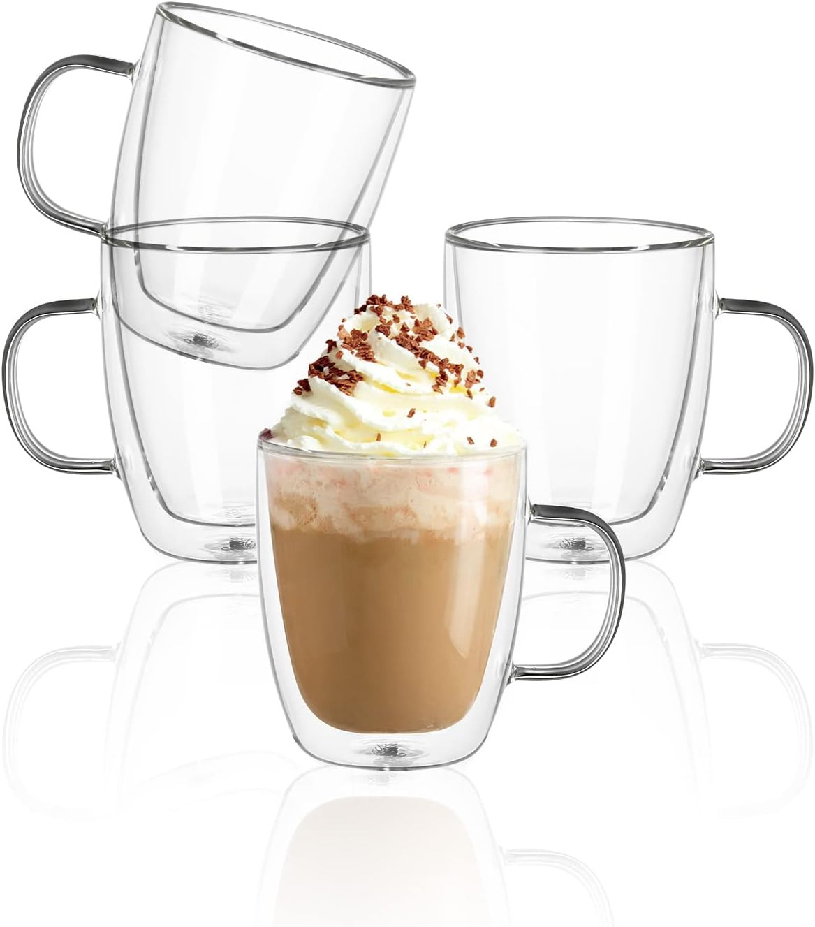 Sweese 12.5oz Borosilicate Glass Coffee Mugs Set of 4 - Double Walled, Clear Cups for Espresso, Latte, Tea | Amazon (US)