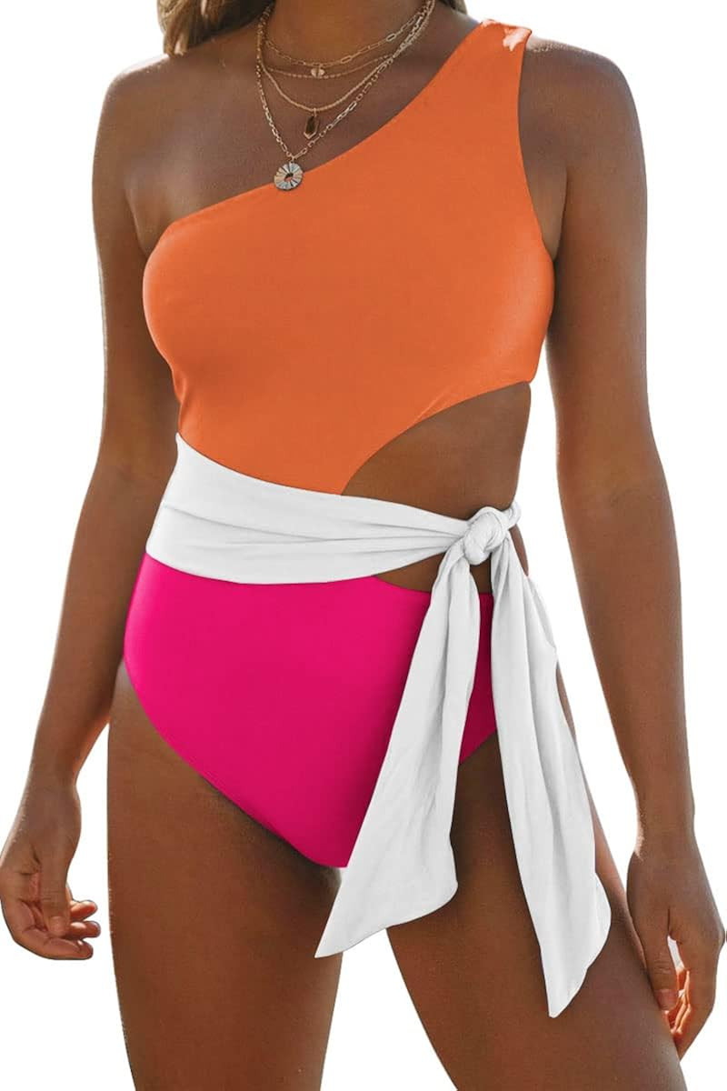 LILLUSORY Women One Piece Swimsuits Sexy One Shoulder Monokinis Tummy Control Tie Sid... | Amazon (US)