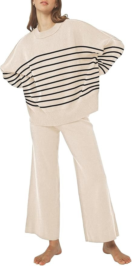 Pink Queen Women's 2 Piece Outfits Sweater Sets Knit Pullover Tops And Wide Leg Pants Loose Track... | Amazon (US)