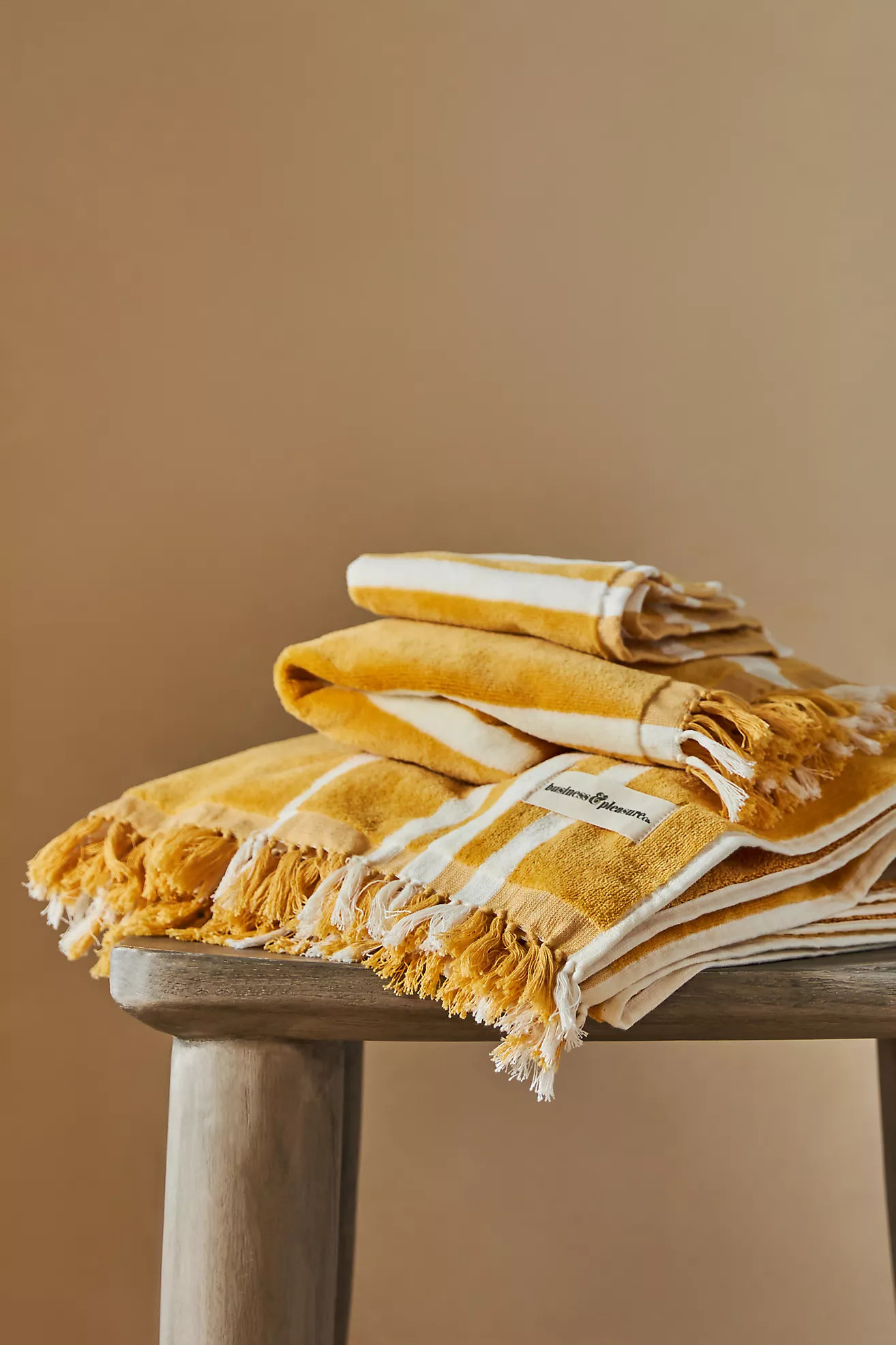 Business & Pleasure Co. Vintage Yellow Stripe Bath Towels, Set of 3 | Anthropologie (US)