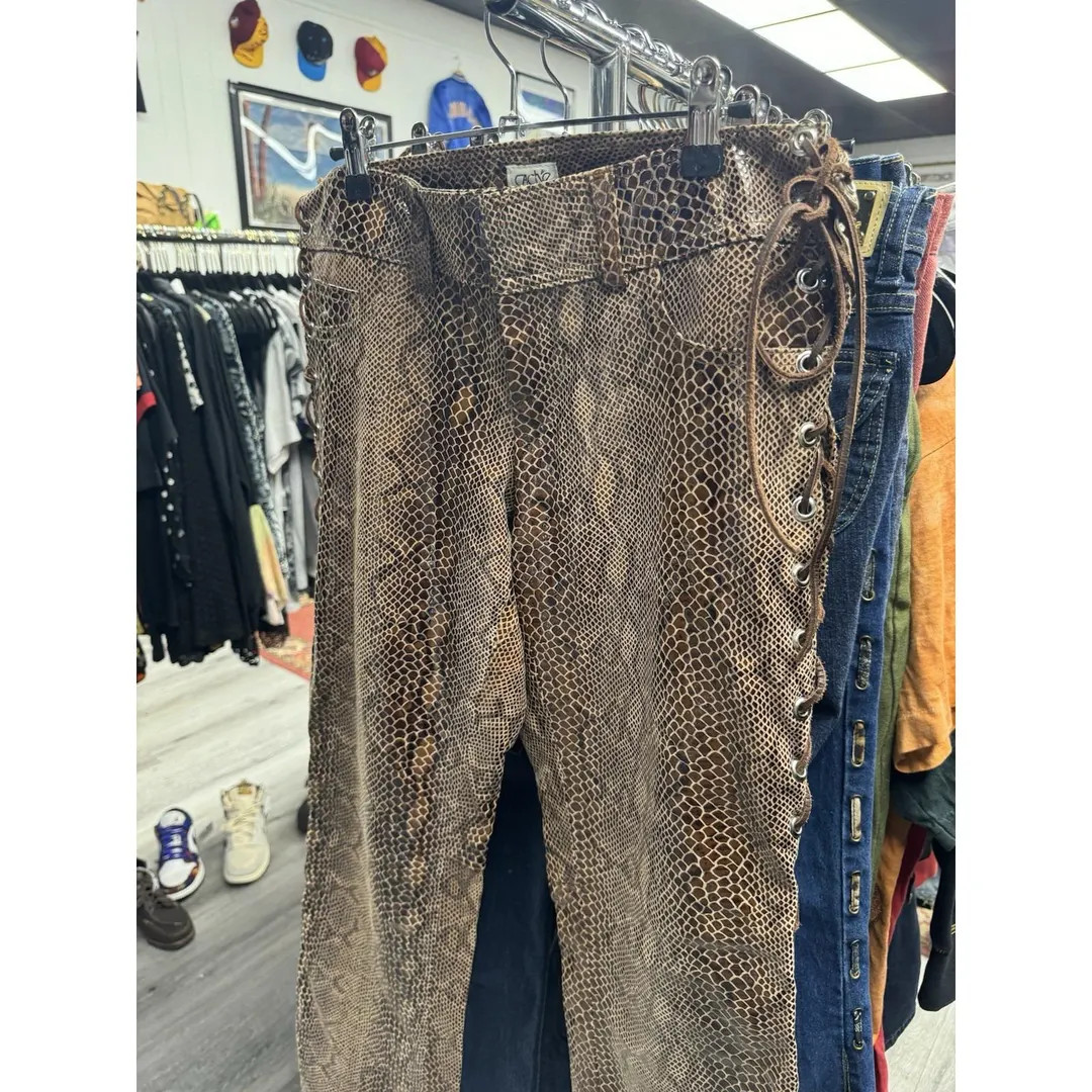 Vintage 90s Cache Brown Snakeskin Suede Side Lace up Mid Rise Flare Pants Size 4 - Etsy | Etsy (US)