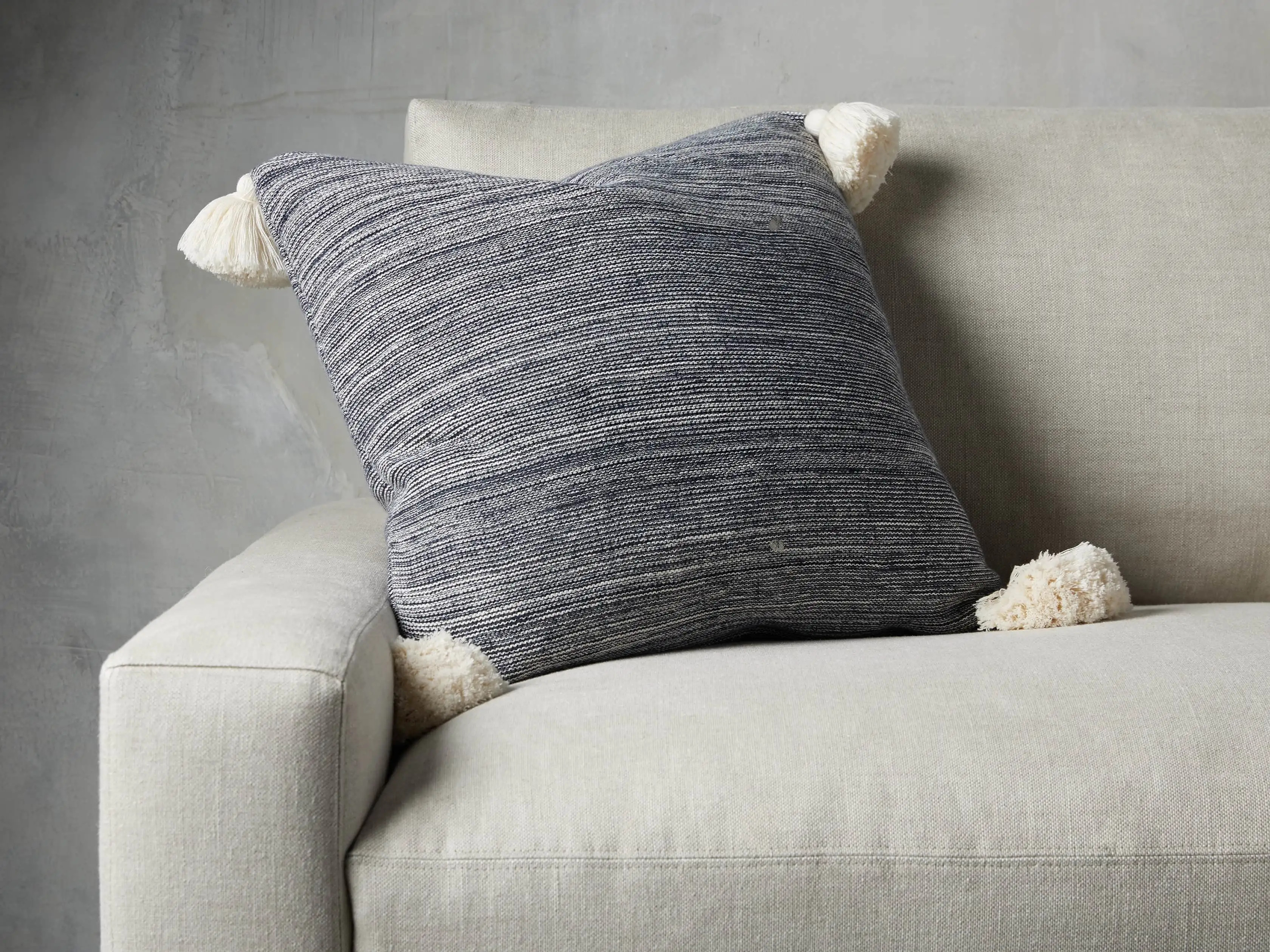 Knit Pom Pom Pillow in Marled Navy | Arhaus