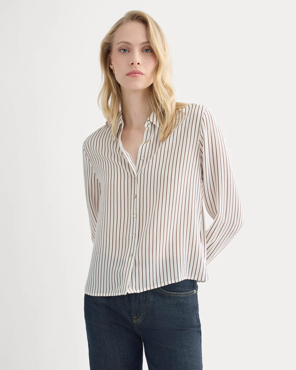 Shrunken Top in Washable Silk | Bone / Toffee Stripe | Everlane