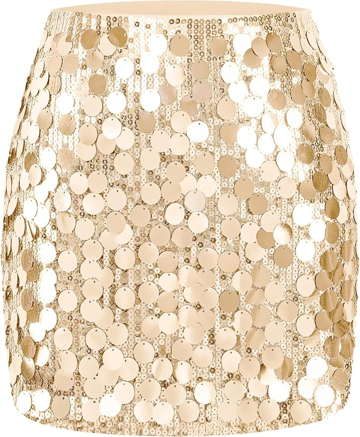 MANER Women's Sequin Skirt Sparkle Stretchy Bodycon Mini Skirts Night Out Party | Amazon (US)