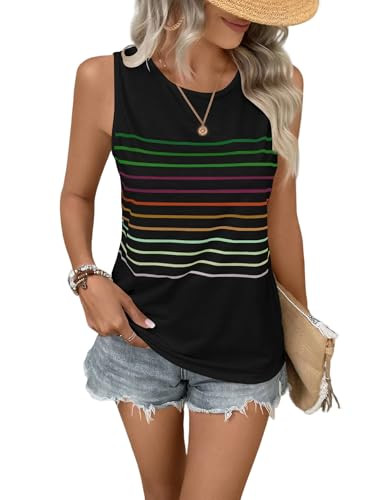 EyMuse Tank Tops for Women Summer Striped Sleeveless Tee Loose Casual Crewneck Shirts 2026 Fashio... | Amazon (US)