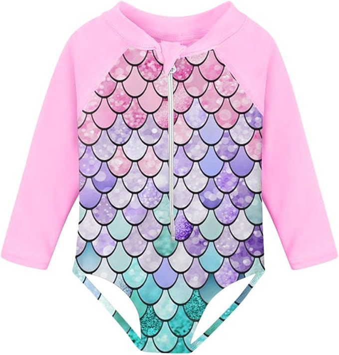 Fanient Girls Rashguard Swimsuit Quick Dry Swimwear UPF 50+ Long Sleeve One Piece Bathing Suit wi... | Amazon (US)