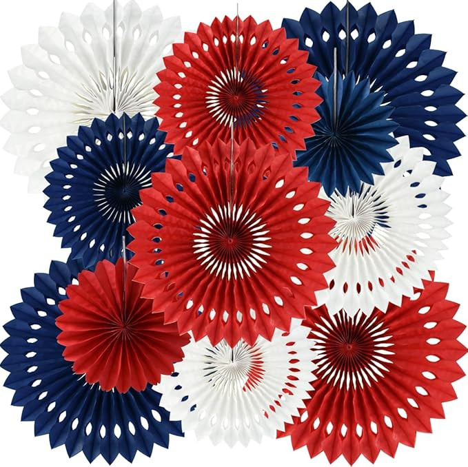 BEISHIDA Red White Blue Hanging Honeycomb Round Paper Fans Decoration Patriotic Theme Tissue Pape... | Amazon (US)