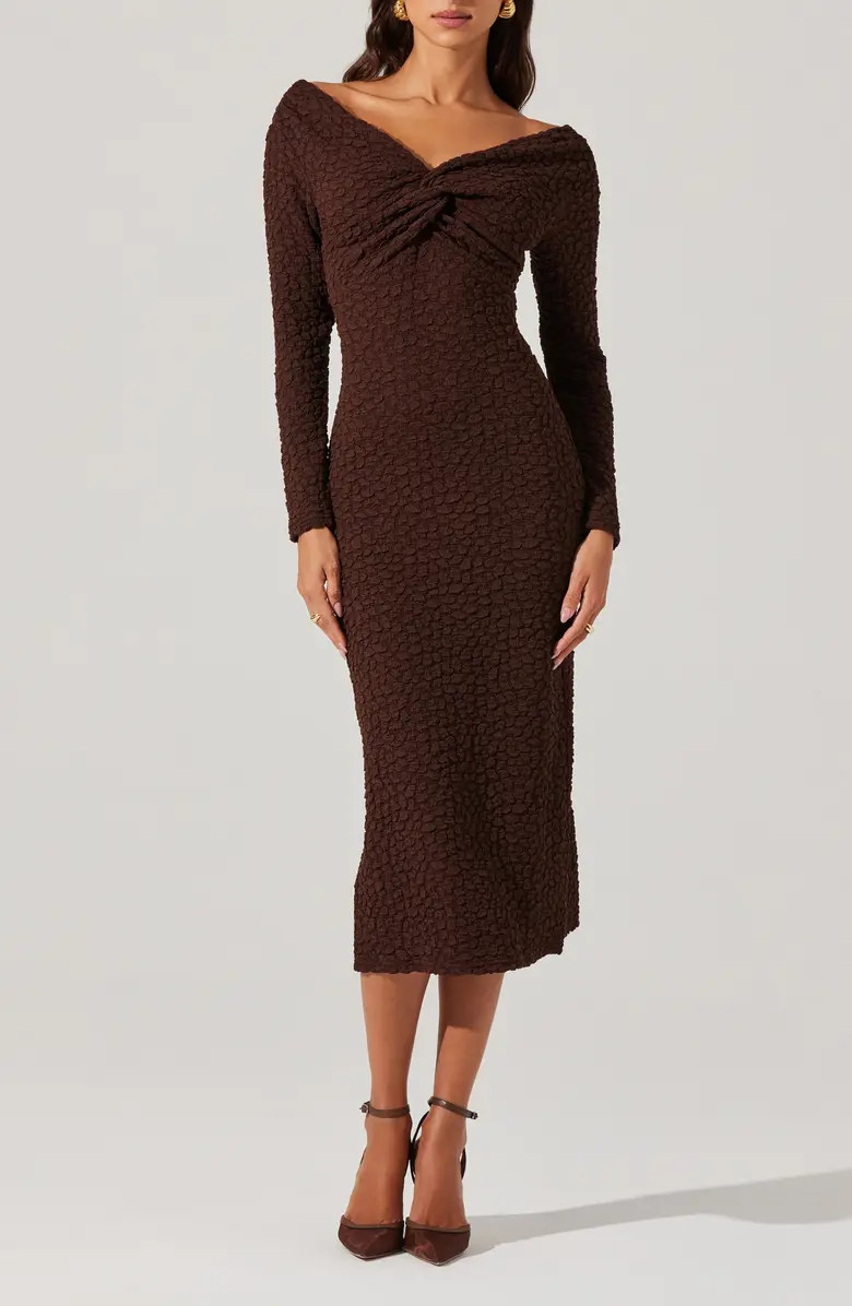 ASTR the Label Textured Knot Front Off the Shoulder Long Sleeve Dress | Nordstrom | Nordstrom