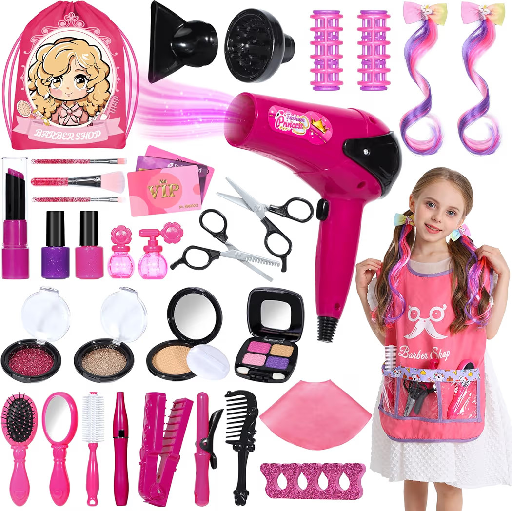 Hair Salon Toys for Girls, 36PCS Kids Pretend Play Makeup Sets, Dress Up Beauty Hair Stylist Toy ... | Amazon (US)
