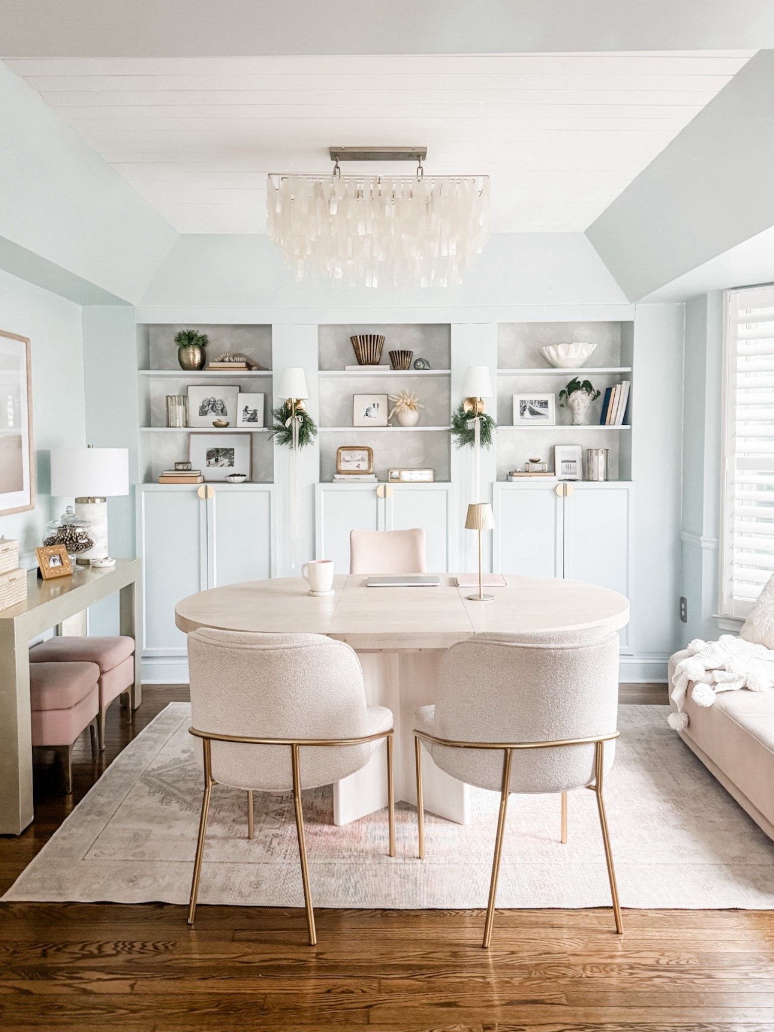 Home office furniture 
Love using our dining table as my new desk in my home office!
Round dining table
Extendable dining table
Oval dining table
Pottery Barn Cayman Dining table
Curved love seat
Curved sofa
Suede sofa
Capiz shell chandelier 
West elm 
Rechargeable wall sconce



#LTKOver40 #LTKHome