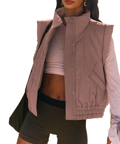EGOCKAL Women's Lightweight Puffer Vest Button Down Crop Quilted Vest Coat Stand Collar Sleeveles... | Amazon (US)