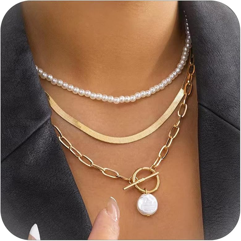 Chunky Gold Necklace for Women Layered Gold Cuban Link Chain Choker Necklace Gold Thick Statement... | Amazon (US)