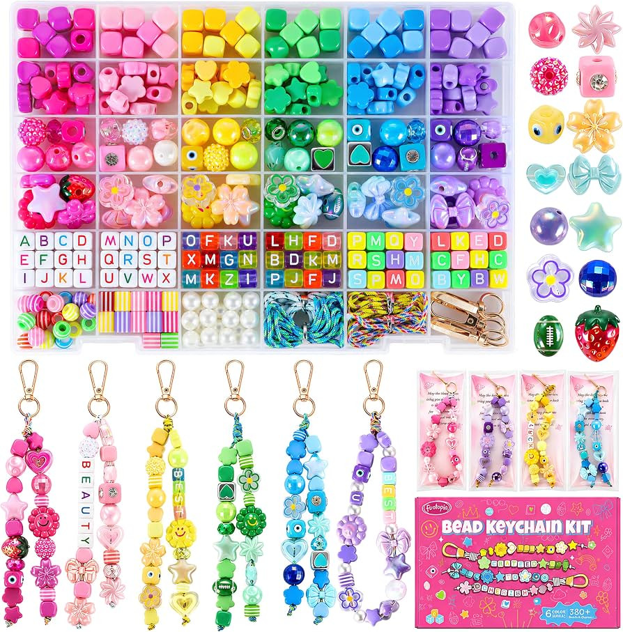 Funtopia DIY Bag Charms, 394 Pcs Acrylic Bead Keychain Making Kit | Amazon (US)