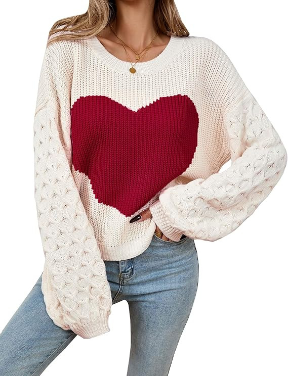 Womens Valentine Heart Sweater 2026 Valentines Day Trendy Cute Oversized Long Sleeve Pullover Swe... | Amazon (US)