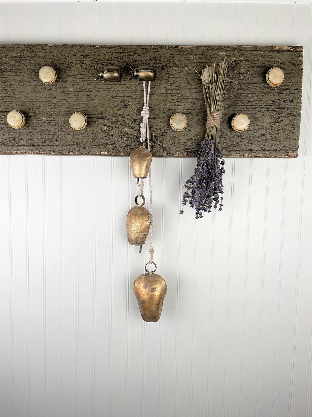 NANTUCKET BELL HANGING Set of 3 Rustic Gold Bells on White Rope Old World Tapered Bell Shape Give... | Etsy (US)