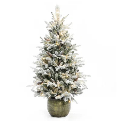 4.5' Green Leaves Pine Trees Artificial Christmas Tree with 100 Lights Clear/White Lights | Wayfair North America
