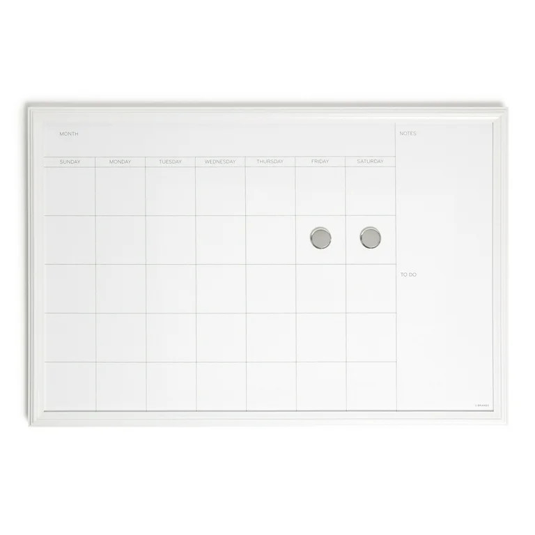 U Brands 30 x 20 in. Magnetic Dry Erase Calendar Whiteboard, White Wood Style Frame | Walmart (US)