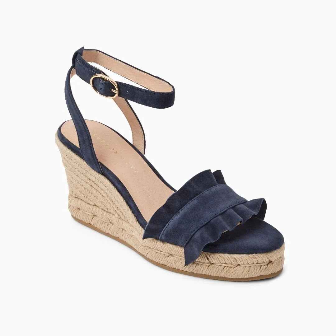 Jack Rogers Rozette Wedge Heels — Midnight Suede | Jack Rogers
