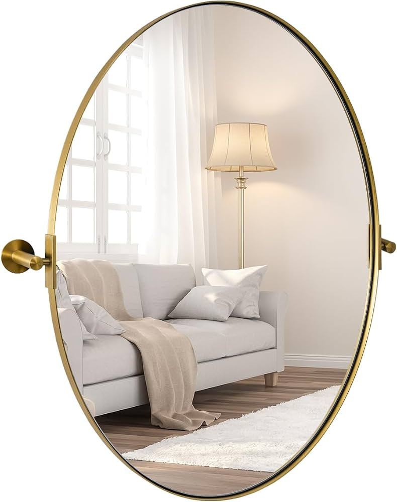 ANDY STAR Gold Bathroom Mirror, 20" x 30" Tilting Vanity Oval Mirror for Wall, Brushed Gold Stain... | Amazon (US)