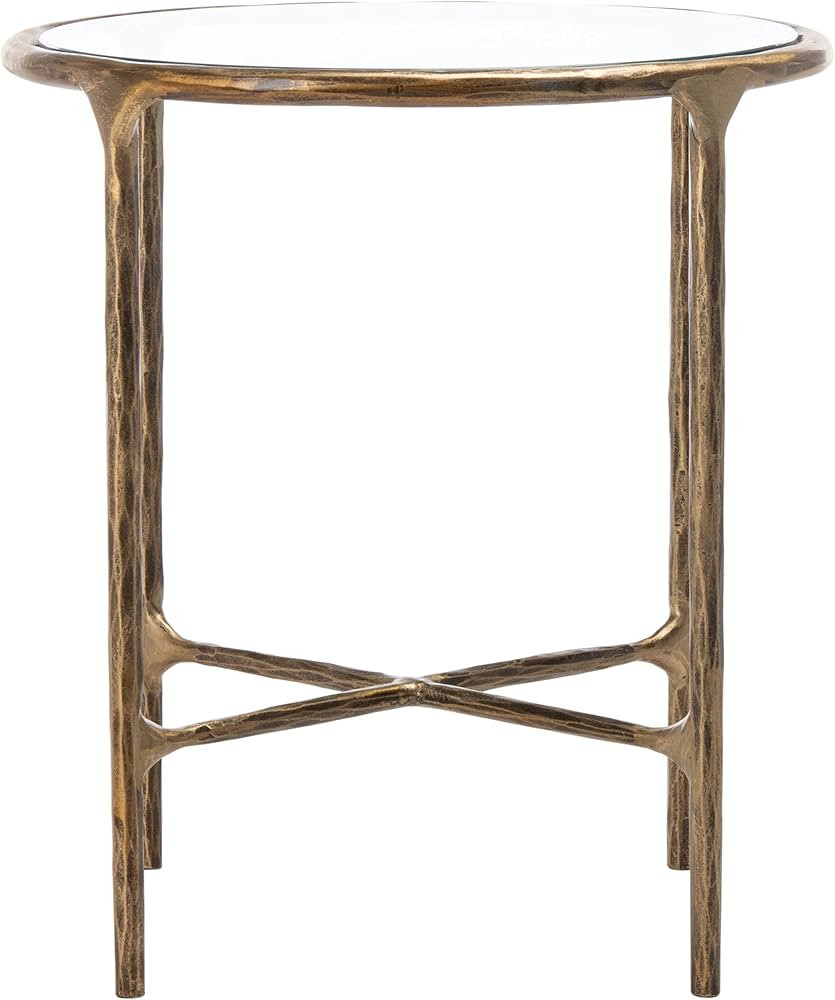 SAFAVIEH Couture Home Collection Jessa Brass Metal/Tempered Glass Top Round End Table (Fully Asse... | Amazon (US)