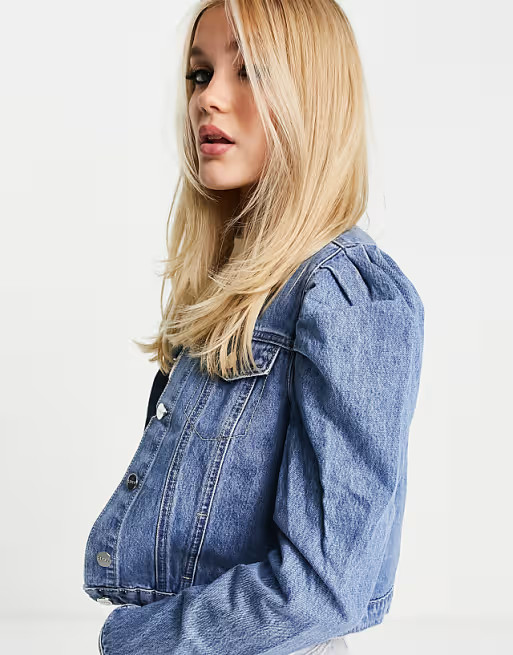 Lipsy puff sleeve denim jacket in blue | ASOS (Global)