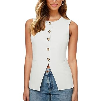 Fallorchid Womens Round neck Suit Vest Sleeveless Button Business Jacket Waistcoat Top | Amazon (US)