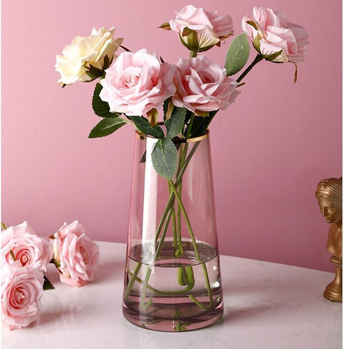 Gelible Glass Round Flowers Color Vase , Golden Rim Decor. Decorative for Home ,Office ,Wedding ,... | Amazon (US)