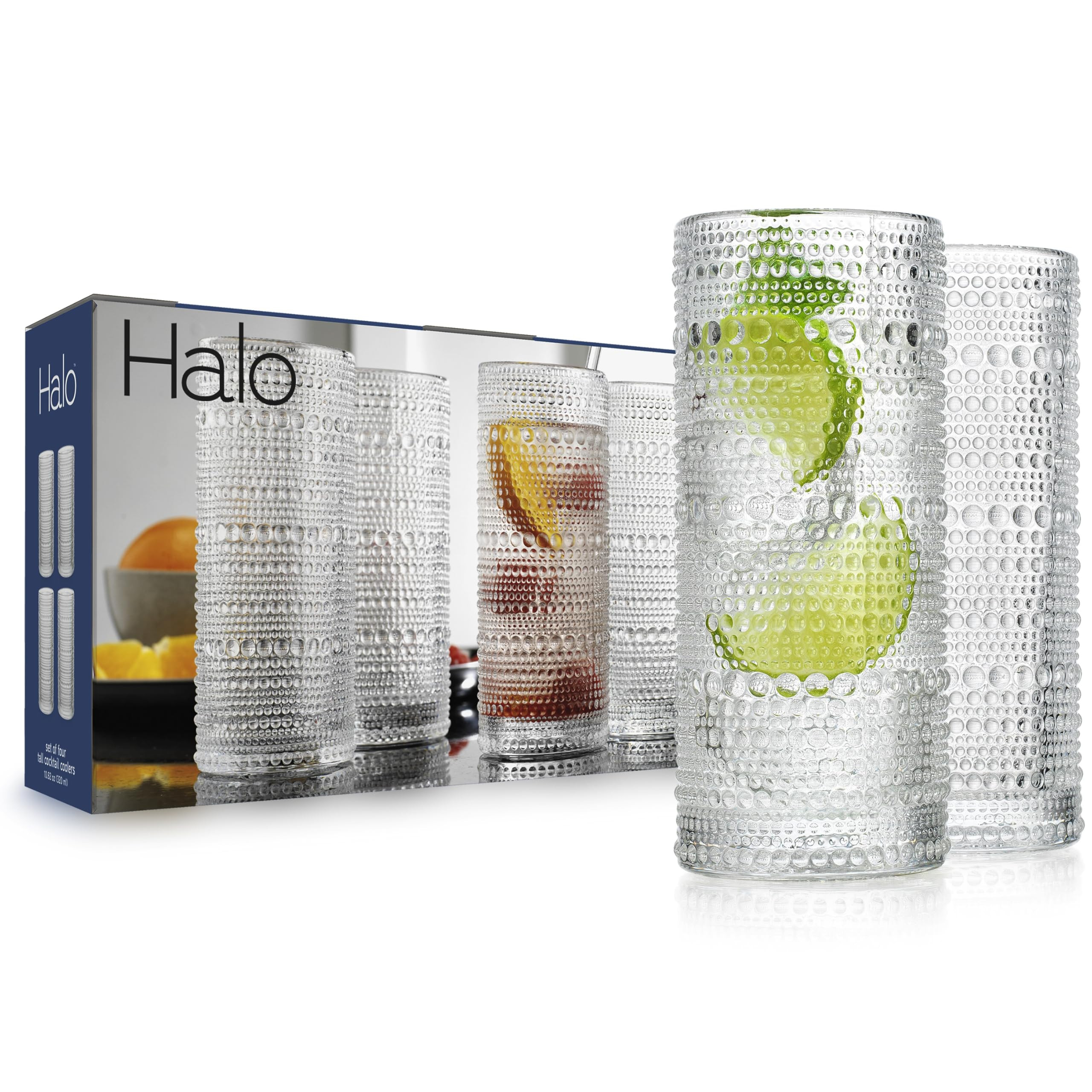 Glaver's Highball Drinking Glasses, 10.82 oz Sleek Hobnail Textured Glassware Modern Tall Tumbler... | Amazon (US)