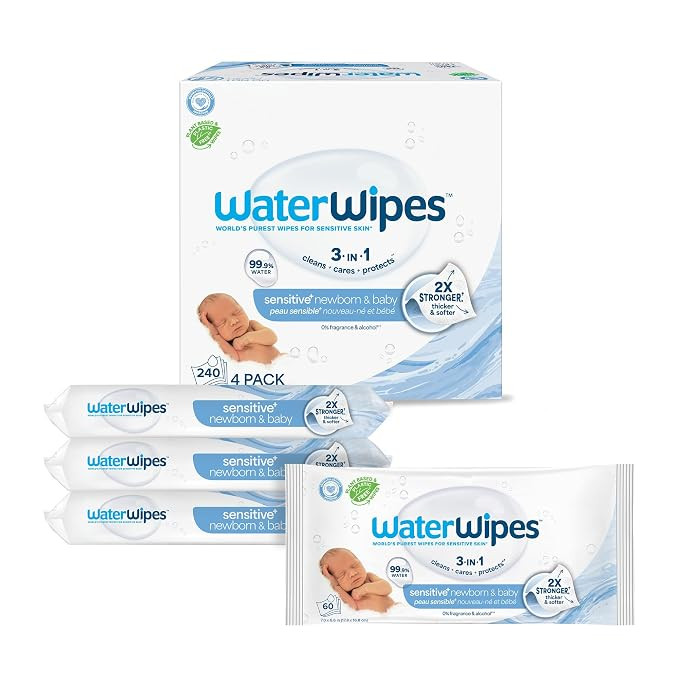 WaterWipes Sensitive+ Newborn & Baby Wipes, 3-In-1 Cleans, Cares, Protects, 99.9% Water, Unscente... | Amazon (US)