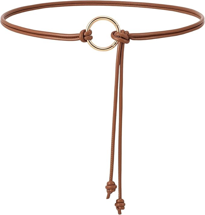 WHIPPY Women Skinny Leather Belts for Dresses Boho Thin Leather Knotted Waist Belt | Amazon (US)