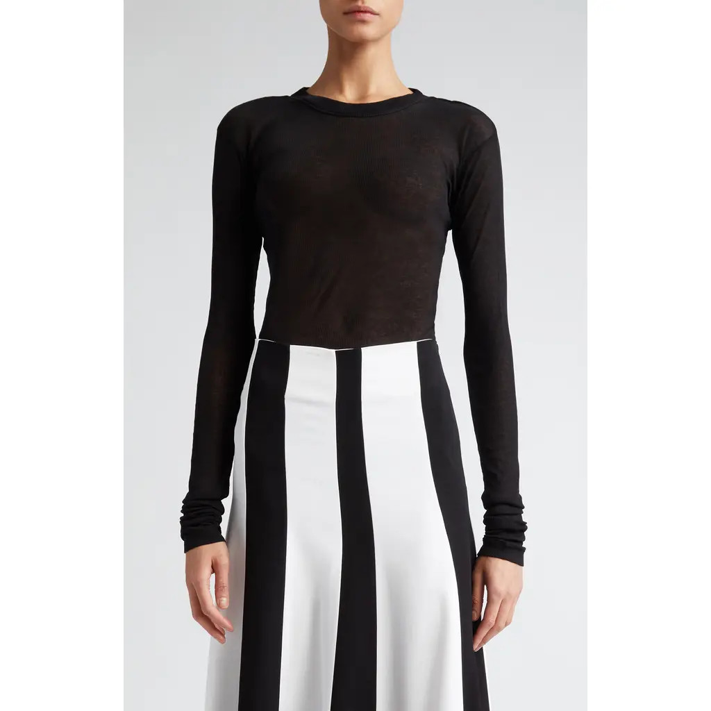 BITE Studios Semisheer Cotton Rib Jersey Top in Black at Nordstrom Rack, Size X-Small | Nordstrom Rack