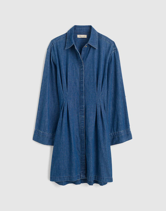 Denim Pleated Mini Shirtdress | Madewell | Madewell