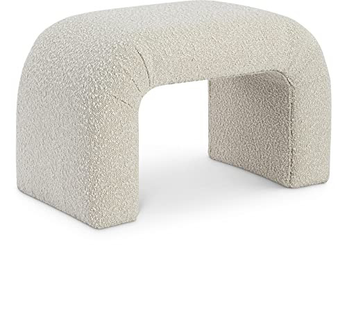 Meridian Furniture 169Cream Niagara Collection Modern | Contemporary Boucle Fabric Upholstered Bench with Rich Cream Boucle Fabric, Curved Contemporary Design, 28" W x 15.5" D x 17.5" H, Cream | Amazon (US)