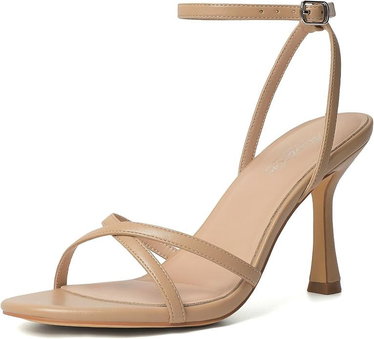 Mostrin Strappy Heels for Women Lace Up Ankle Strap Round Open Toe Stiletto High Heels Women's He... | Amazon (US)