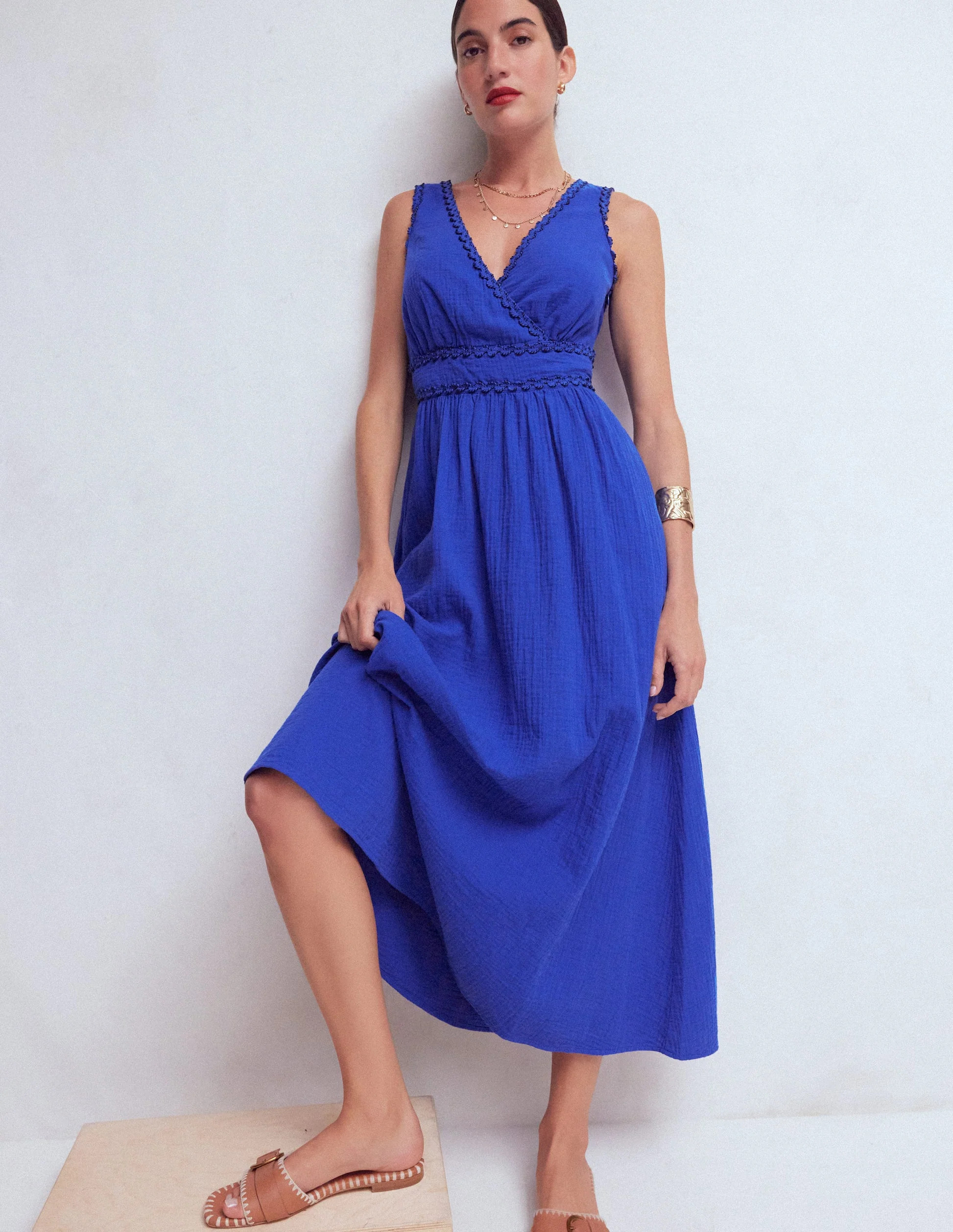 Lorna Trim Double Cloth Dress-Bright Blue | Boden (US)
