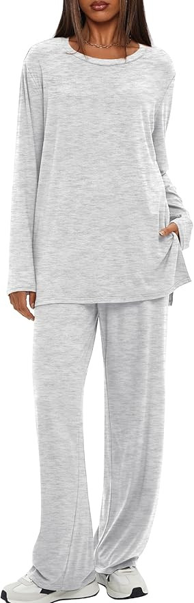 Darong Women's 2 Piece Lounge Set Casual Long Sleeve Crew Neck Tops Wide Leg Pants Travel Airport... | Amazon (US)