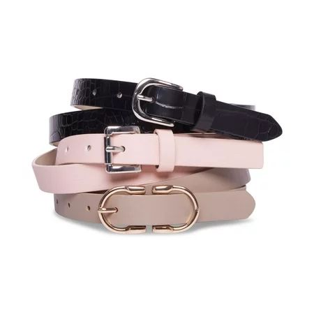 Steve Madden Women’s 3-For-1 Skinny Belts Pink/Black/Silver | Walmart (US)