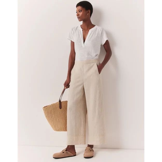 Linen Stitch Detail Cropped Wide Leg Trousers | The White Company (UK)