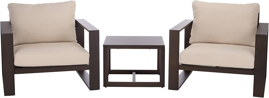 SAFAVIEH Outdoor Patio Furniture Collection – Fash Brown & Taupe Cushion 3-Piece Living Set, Mo... | Amazon (US)
