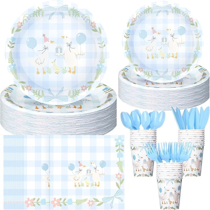 Havawish 175pcs One Silly Goose Birthday Party Tableware Set for 25 Guest Boy Blue Bow One Silly ... | Amazon (US)