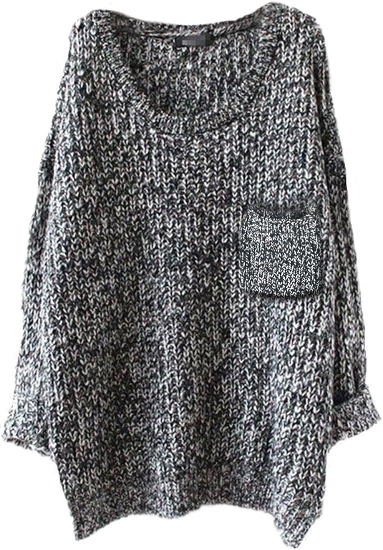 Women's Casual Unbalanced Crew Neck Knit Sweater Loose Pullover Cardigan | Amazon (US)