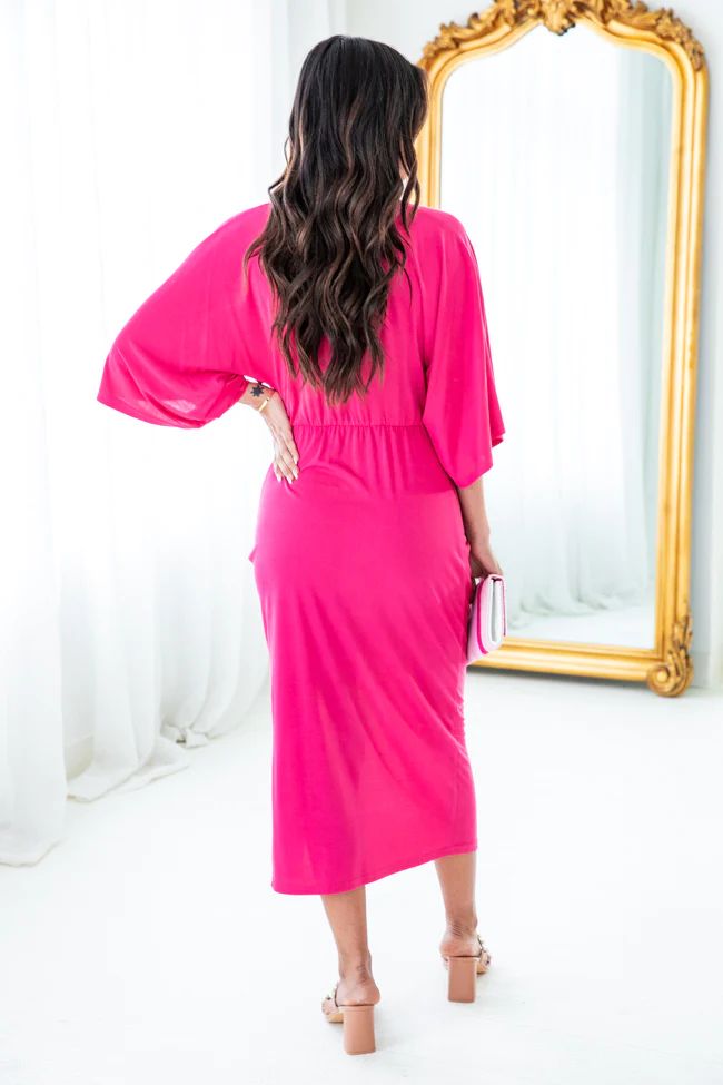 Can't Be Outdone Pink Twist Detail Midi Dress | Pink Lily