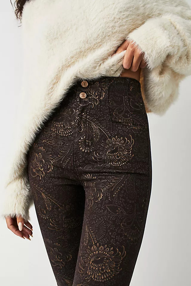Jayde Foil Printed Flare Jeans | Free People (Global - UK&FR Excluded)