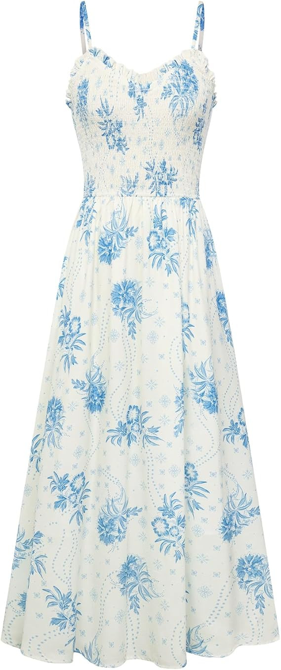 Kate Kasin Womens Summer Floral Maxi Dress, Long Beach Boho Smocked Dresses, Vacation Sundress wi... | Amazon (US)