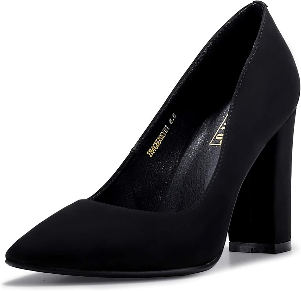 IDIFU Women's IN4 Chunky-HI Block High Heels Closed Pointed Toe Pumps Dress Office Shoes for Wome... | Amazon (US)